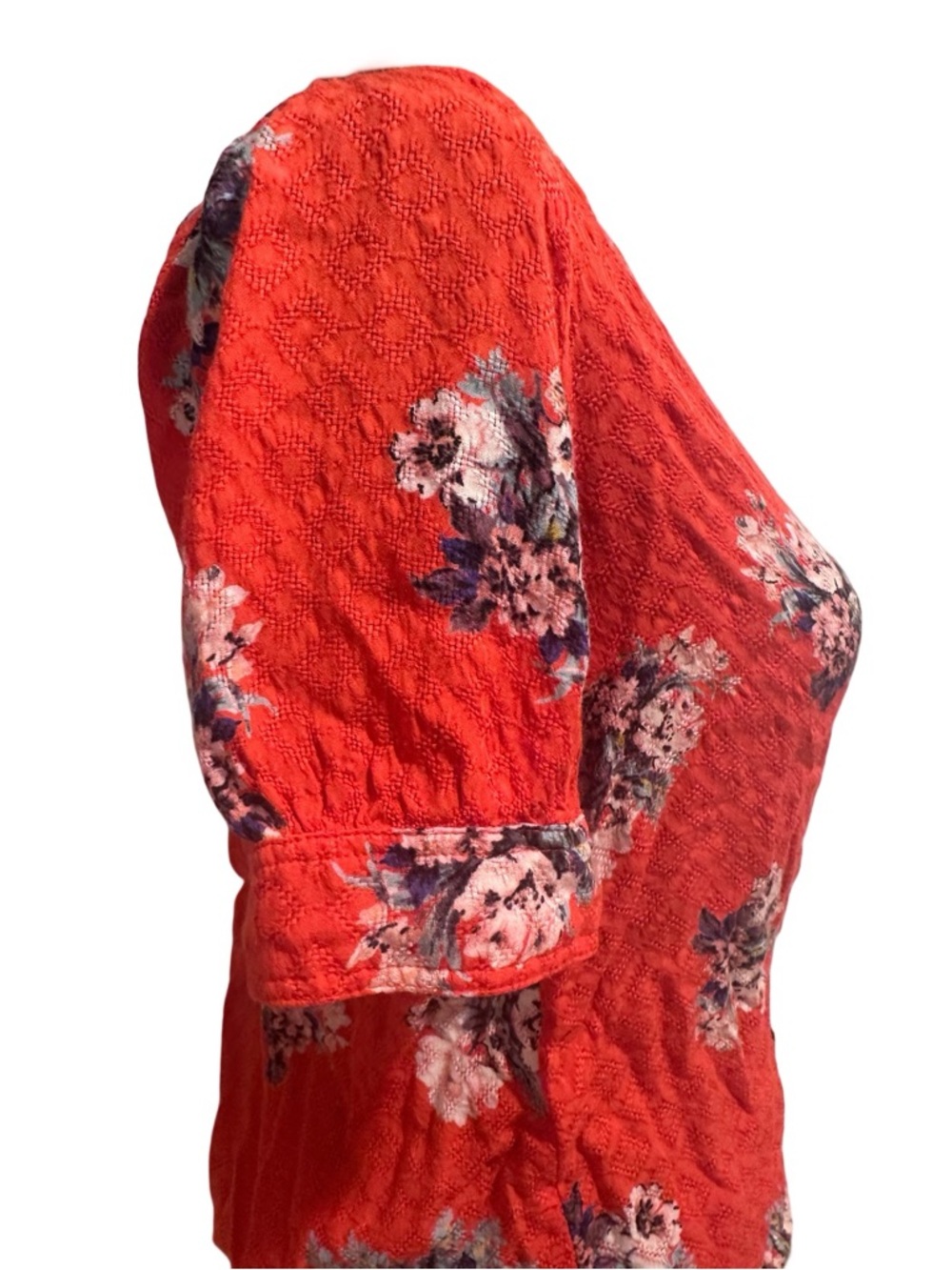 Anthropologie Maeve Hansley Orange Textured Floral V-Neck Button-Down Blouse GUC - Picture 6 of 16